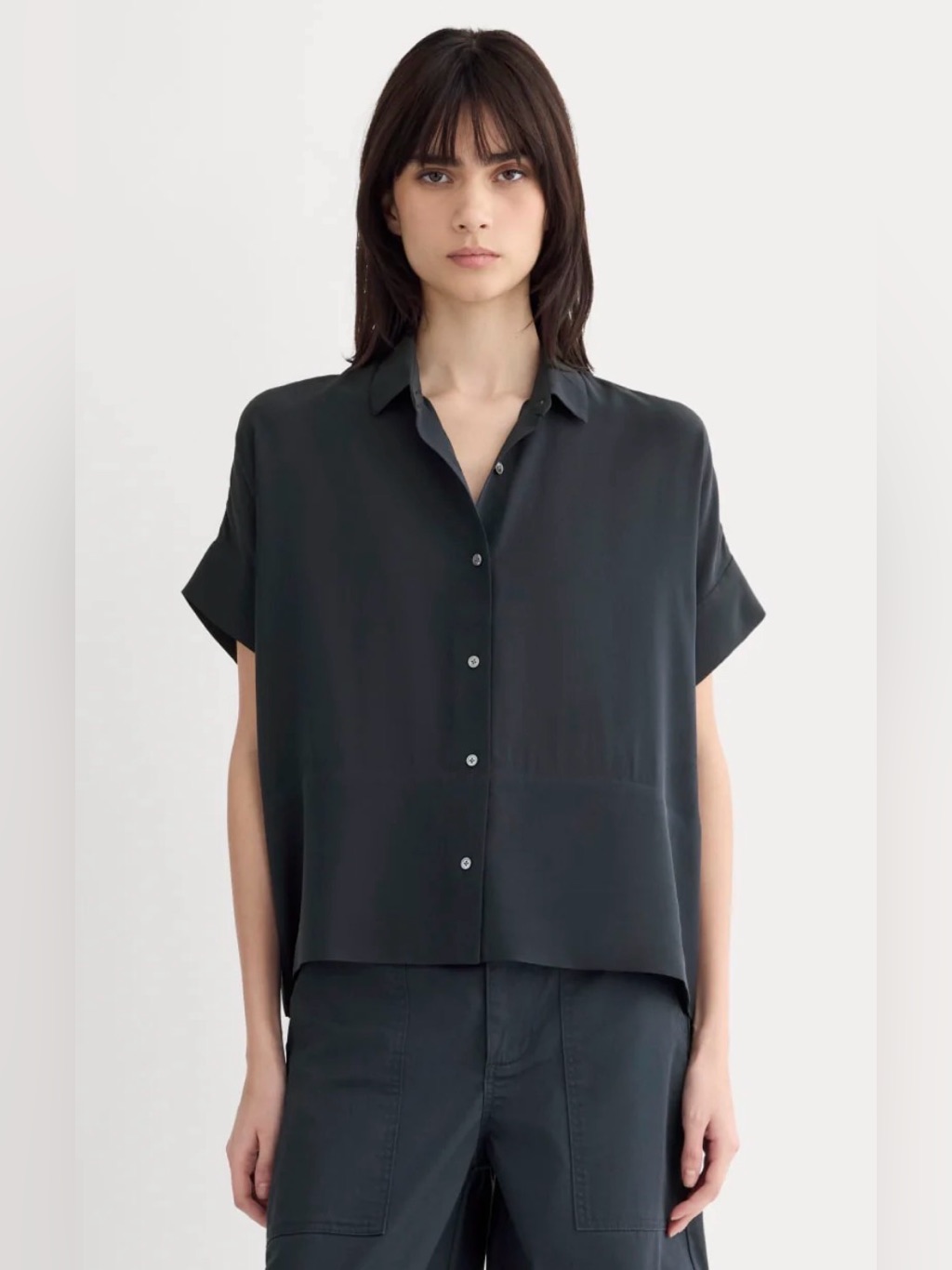 New Everlane The Boxy Shirt In Washable Silk Navy Size 00